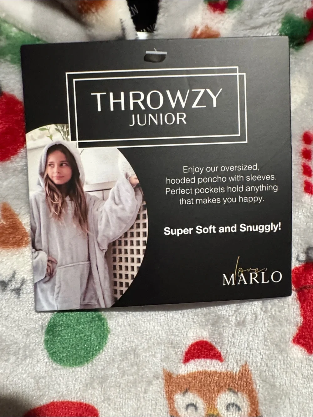 Throwzy Kids Holiday Crewneck Plush Pajama - White with Red & Green Print